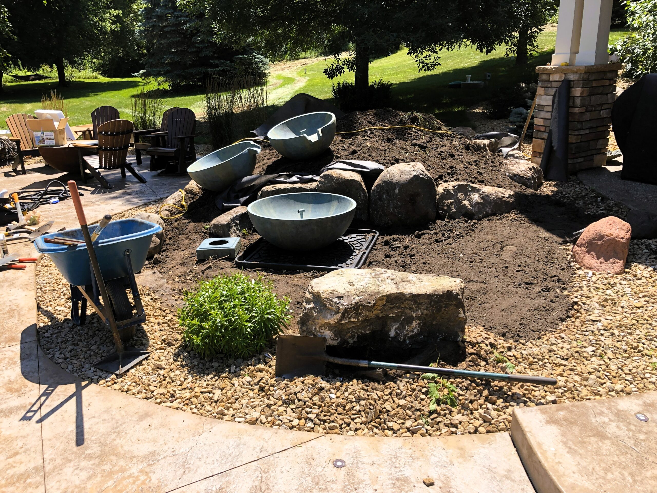 Cascade bowl water feature installation in Hudson, WI